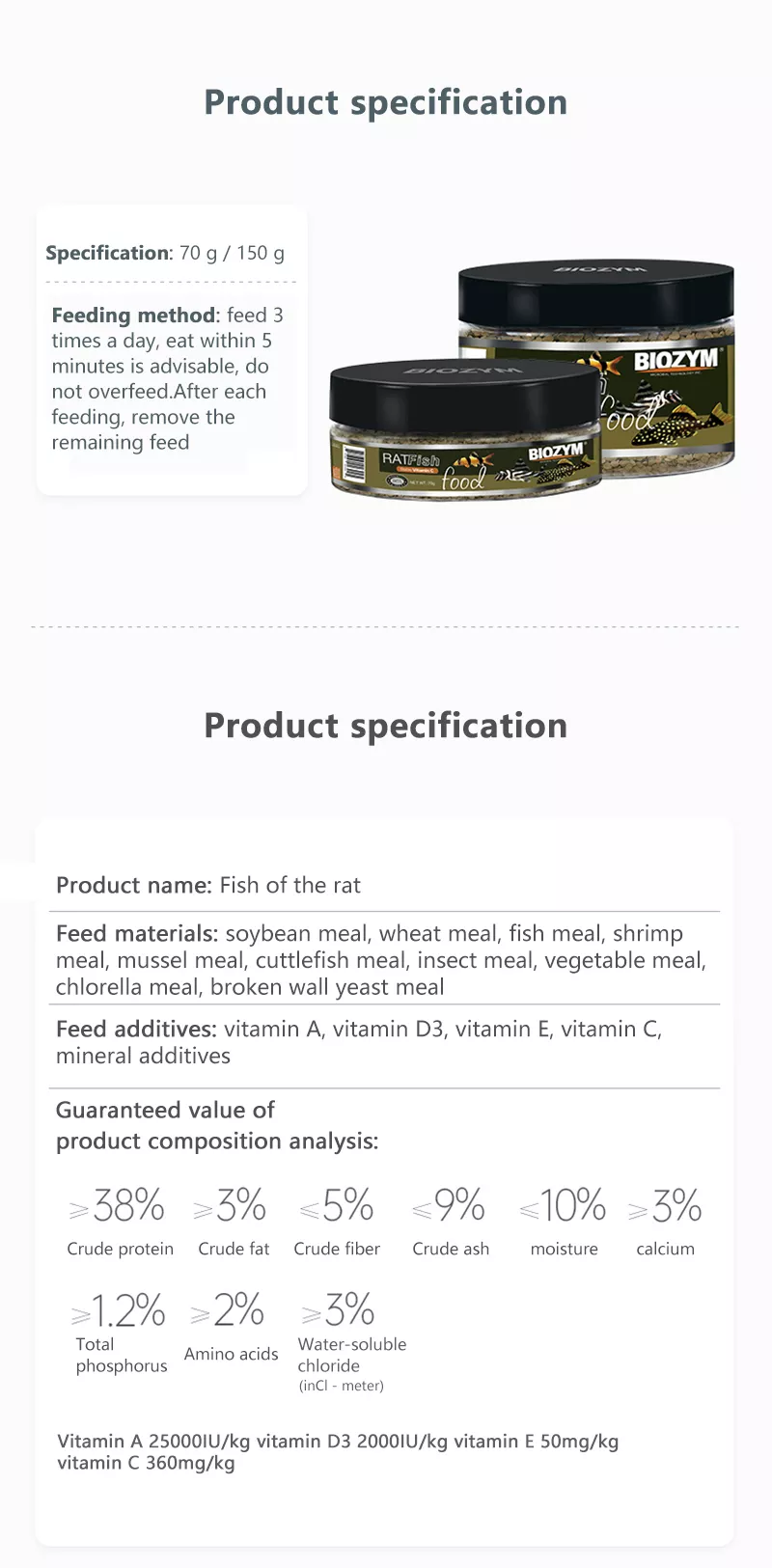 Biozym Bottom Rat Fish Food Stable Vitamin C 150g and 70g