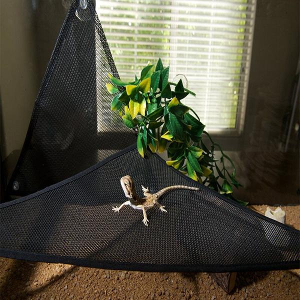 Reptile Hammock Lounger Resting Hanging Mesh Net & Ladder Accessories Set for Bearded Dragons Anole Geckos Lizards (Triangle, 48 x 38 x 38 CM, 2 Pack)