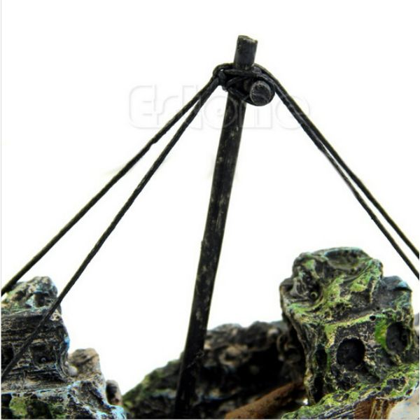 Resin Fishing Boat Aquarium Ornament