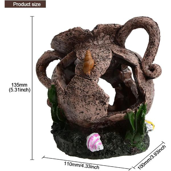 Broken Vase Pot Fish Shrimp Hiding Cave Aquarium Ornament Decor 15x11x15cm