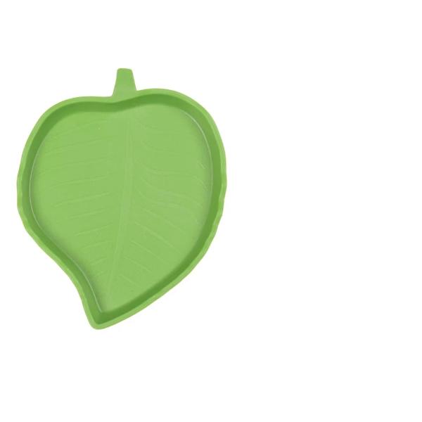 Leaf Shape Plastic Reptile Tortoise Water Dish Green Food Bowl Toy For Amphibians Gecko Snakes Lizard