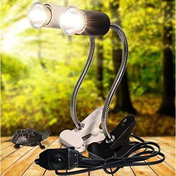 UVB Light Bulb Reptile Ceramic Heat Lamp Pet Heating Bulb Holder Clamp Lamp Fixture Heating Light Lamp for Reptiles, Aquarium Turtle Light Adjustable Habitat Lighting Stand – white (with UVB 3.0 25W Lamp)