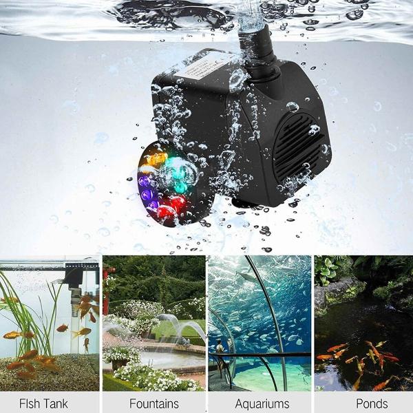 Fountain Pump with 4 LED Light 800L/H - Head - 1.6 m