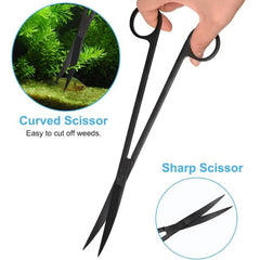 Aquarium Aquascaping Tools Kit with Tweezers, Scissors, Flat Rake, Curved Shears, Algae Scraper