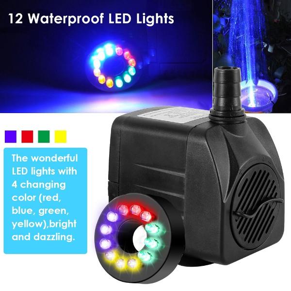 Fountain Pump with 4 LED Light 800L/H - Head - 1.6 m