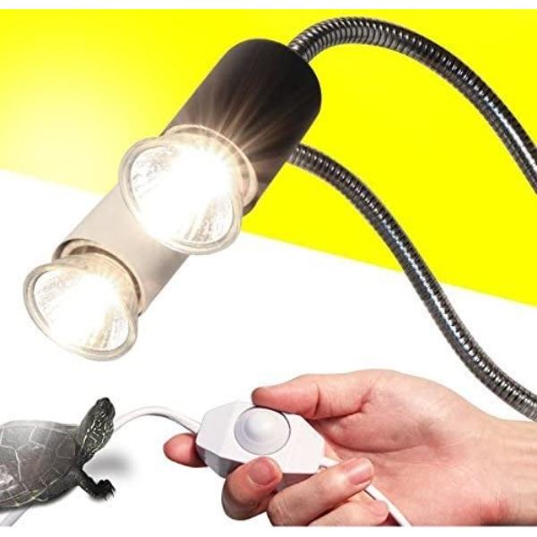 UVB Light Bulb Reptile Ceramic Heat Lamp Pet Heating Bulb Holder Clamp Lamp Fixture Heating Light Lamp for Reptiles, Aquarium Turtle Light Adjustable Habitat Lighting Stand – white (with UVB 3.0 25W Lamp)