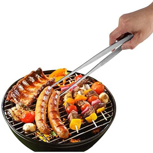 Silver Tone Stainless Steel Straight/Bent Tip Barbecue Tweezers Tongs Hand Tool 30cm Multi-use