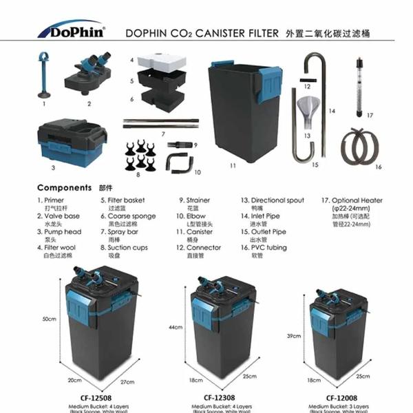 Dophin Canister Integrated CO2 Mixing and Inbuilt Heater Compartment (3 Sizes)