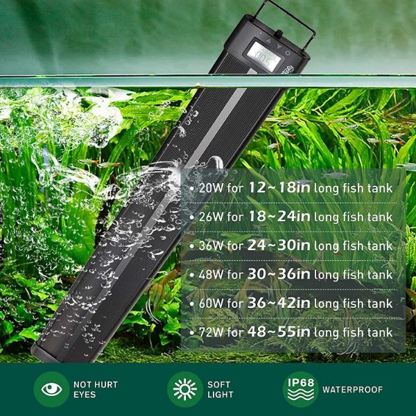 Hygger Auto On Off LED Aquarium Light Extendable 12-17 Inches 7 Colors Sunrise Sunset Full Spectrum Light Fixture for Freshwater Planted Tank Build in Timer