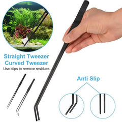 Aquarium Aquascaping Tools Kit with Tweezers, Scissors, Flat Rake, Curved Shears, Algae Scraper