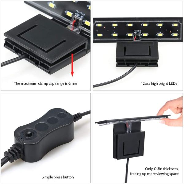 Aquarium Super Slim Clip On LED Clamping Light 220V 5W X3