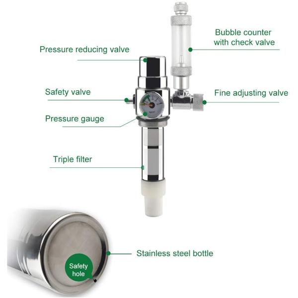 quarium Generator System Kit CO2 Stainless Steel Cylinder Generator System Carbon Dioxide Reactor Kit for Plants 2L with Pressure Reducing Valve