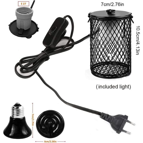 Winter Heating Reptile Heat Lamp, Hanging Birds Cage Heater with Anti-Bite Iron Tube, Infrared Ceramic Pet Heater for Chicken Lizard Brooder Coop Aquarium