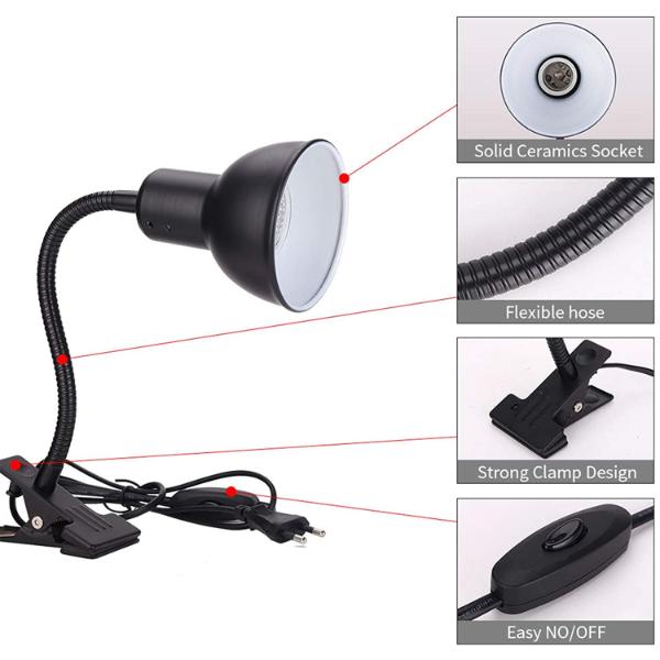 Reptile Heat Lamp, Clamp Lamp for Aquarium Adjustable Holder and Temperature with 360°Rotatable Clip for Turtle Snake Aquarium