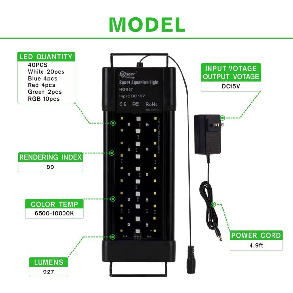 Hygger Auto On Off LED Aquarium Light Extendable 12-17 Inches 7 Colors Sunrise Sunset Full Spectrum Light Fixture for Freshwater Planted Tank Build in Timer