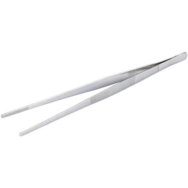 Silver Tone Stainless Steel Straight/Bent Tip Barbecue Tweezers Tongs Hand Tool 30cm Multi-use