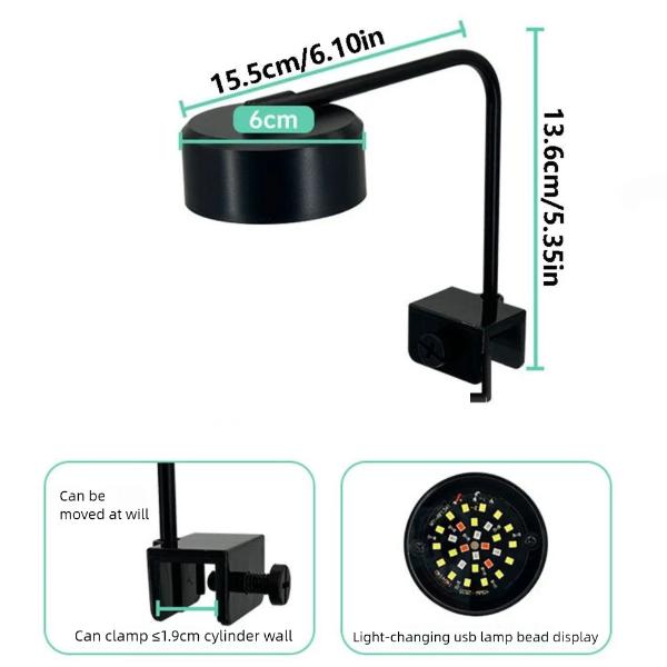 Aquarium LED Clip Light 8W with 3 Color Modes
