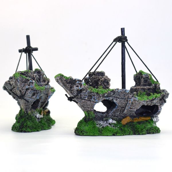 Resin Fishing Boat Aquarium Ornament