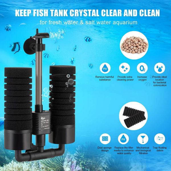 AQQA Aquarium Electric Power Sponge Filter 3W(S) and 5W(M)