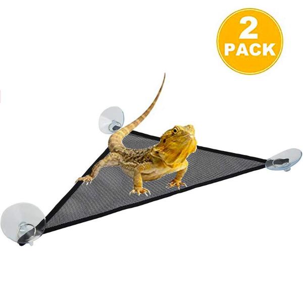 Reptile Hammock Lounger Resting Hanging Mesh Net & Ladder Accessories Set for Bearded Dragons Anole Geckos Lizards (Triangle, 48 x 38 x 38 CM, 2 Pack)