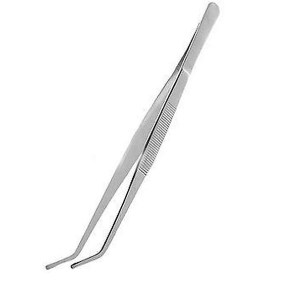 Silver Tone Stainless Steel Straight/Bent Tip Barbecue Tweezers Tongs Hand Tool 30cm Multi-use