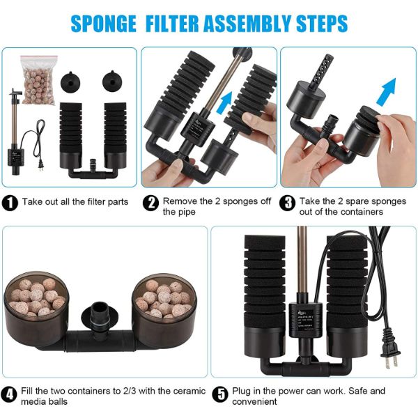 AQQA Aquarium Electric Power Sponge Filter 3W(S) and 5W(M)