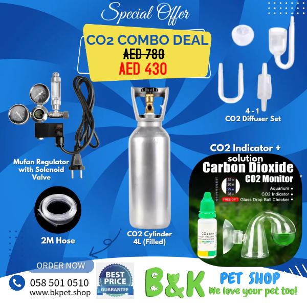 Aquarium CO2 4L G5/8 Gas CO2 Steel Cylinder, Co2 Regulator with solenoid W21.8 and G5/8, Co2 Hose 2 Meter, 4 in 1 Bubble Counter DIY CO2 Generator Set, Co2 Glass Drop Checker Includes Reagent Indicator - COMBO Set