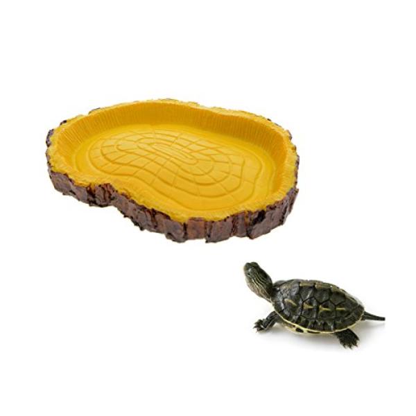 Turtle Feeding Plate Climbing Reptile Wood Food Dish Bowl Turtle Gecko Water Feeder Plate Terrarium Decor Tortoise Feeder Bowl